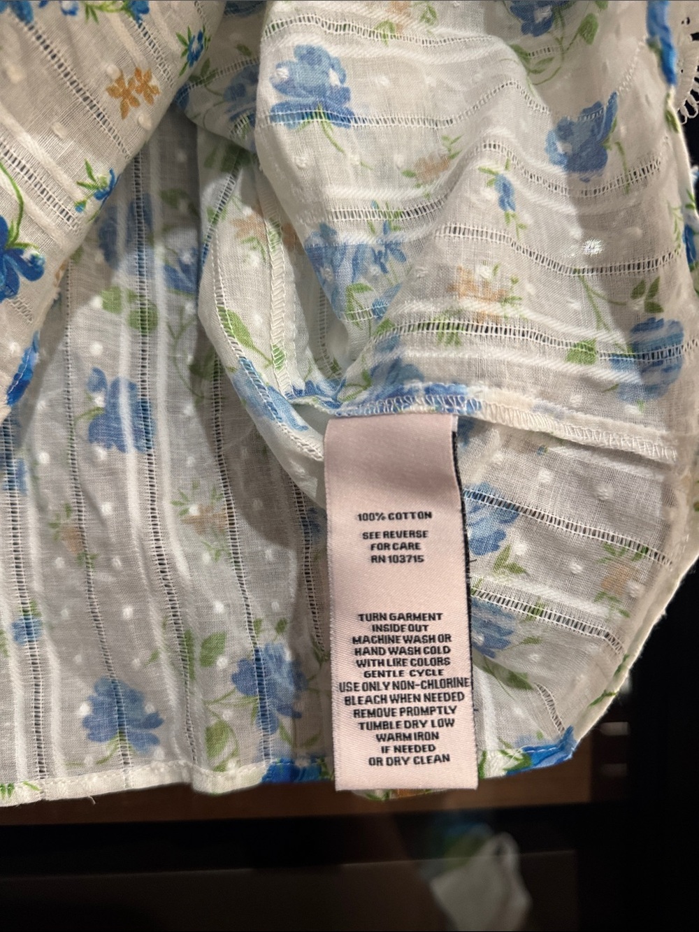 Nanette Lepore White Blouse with Blue Floral Print size L NWT - Picture 5 of 5
